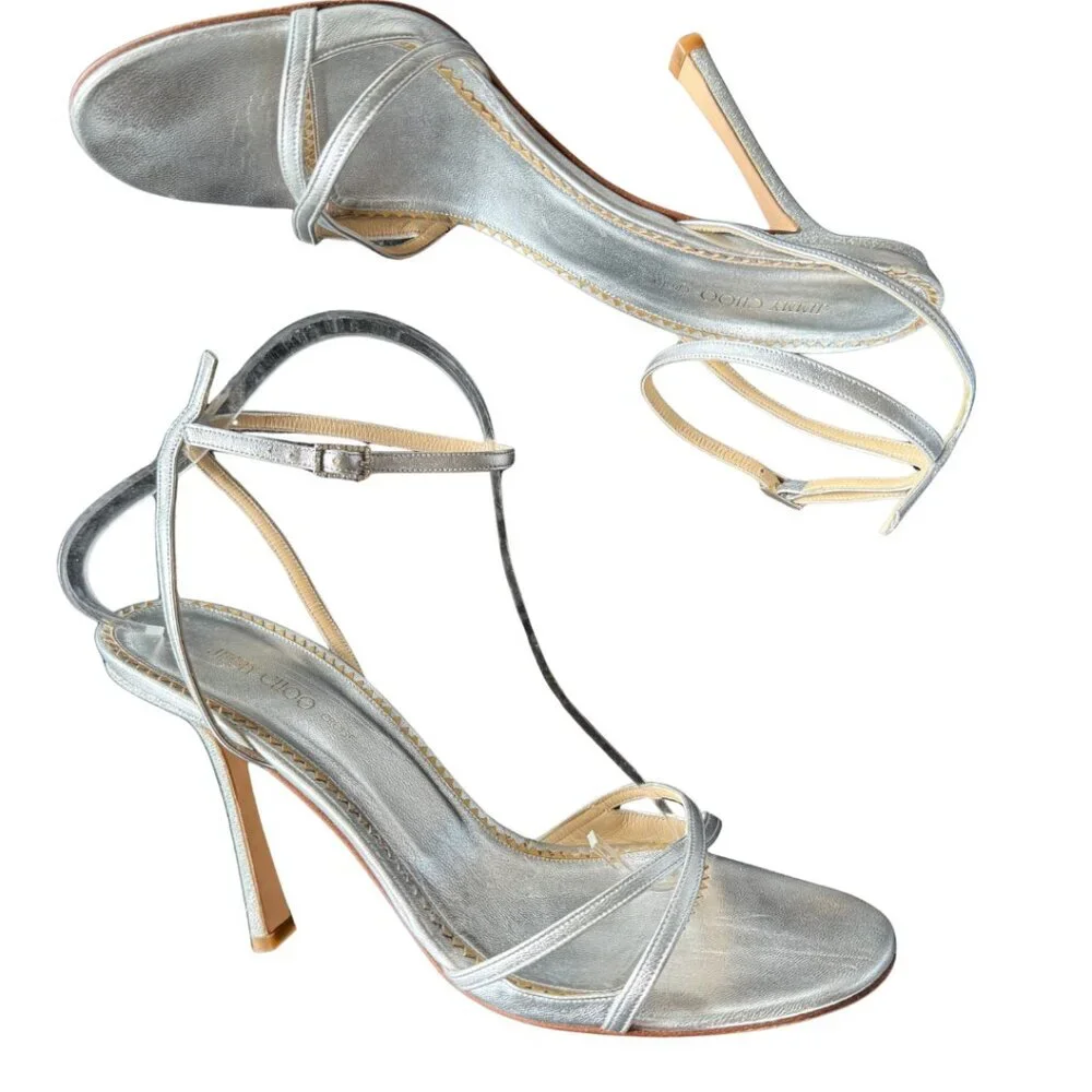 Jimmy Choo Cruise Collection Gloria Silver Ankle Strap Glitter Heels Eu Size 41